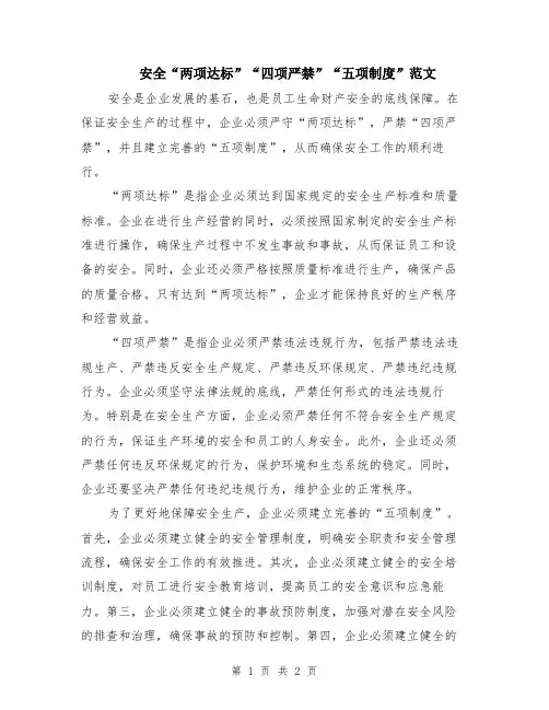 安全“两项达标”“四项严禁”“五项制度”范文