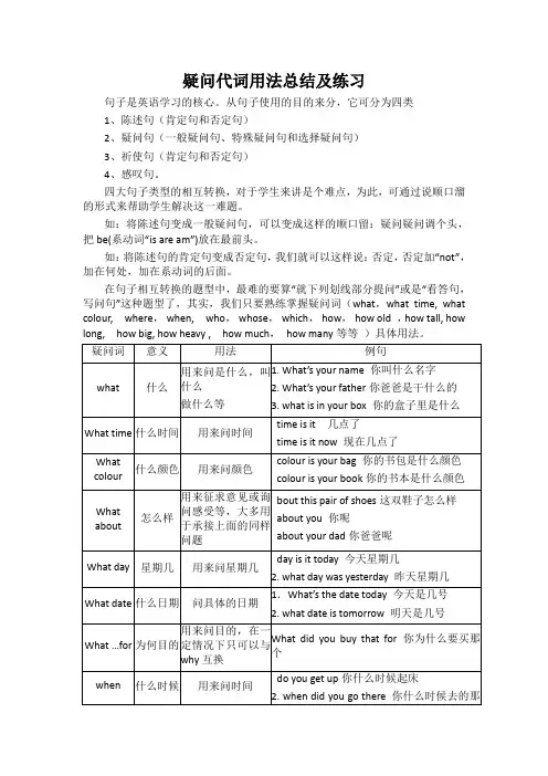 疑问代词用法总结及练习