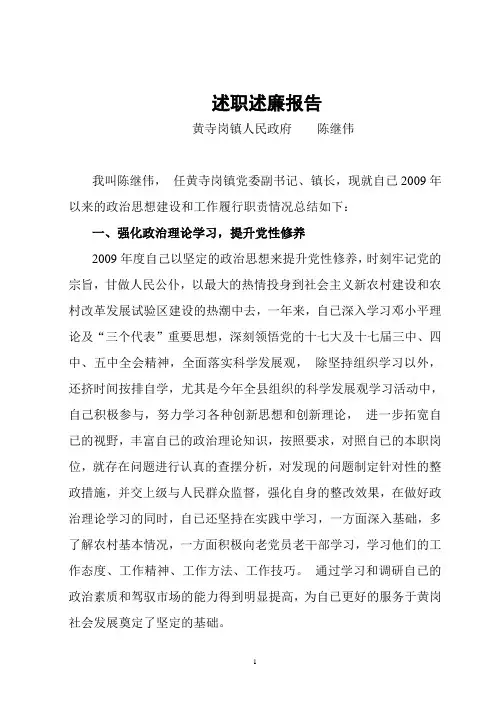 2009陈继伟述职报告