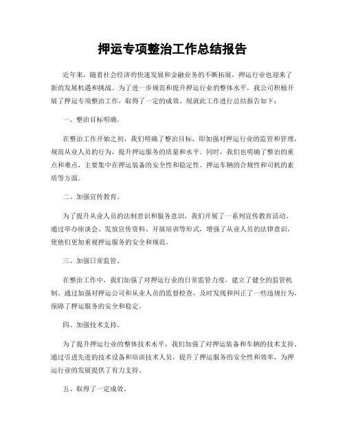 押运专项整治工作总结报告