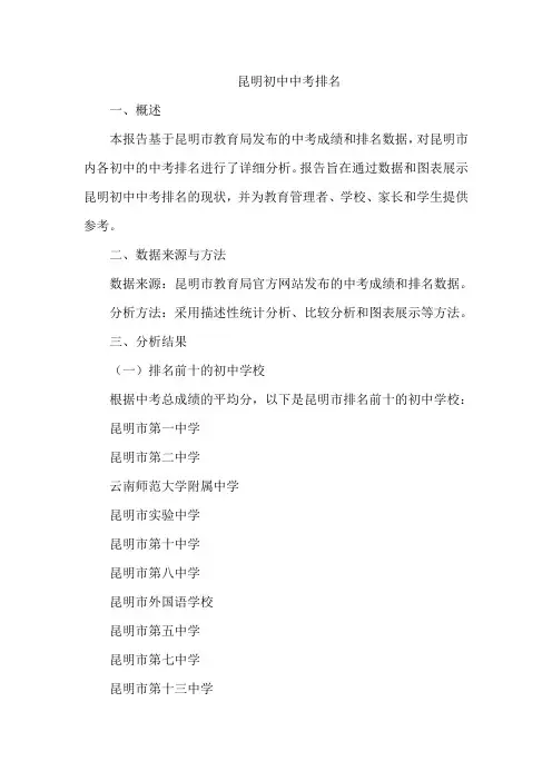 昆明初中中考排名