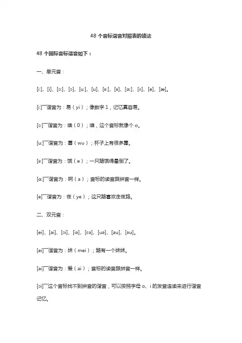 48个音标谐音对照表的读法