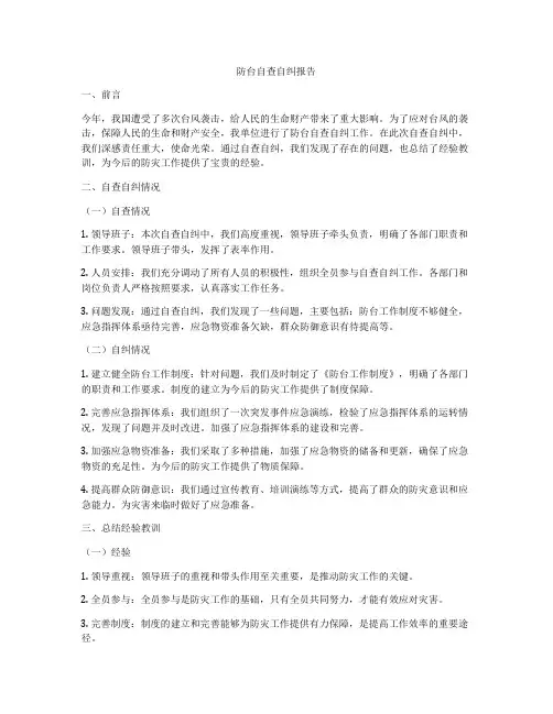 防台自查自纠报告