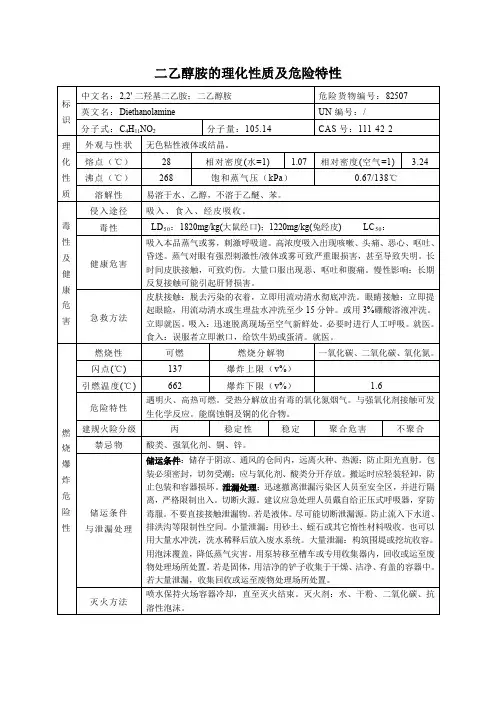 二乙醇胺的理化性质及危险特性
