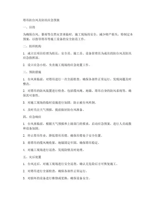 塔吊防台风及防汛应急预案范文