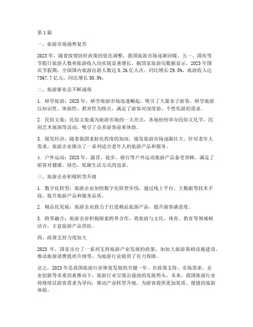 旅游行业的年度总结(3篇)