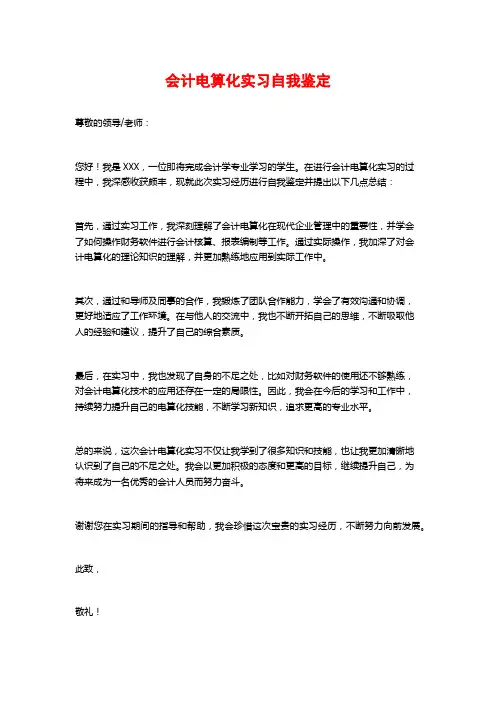会计电算化实习自我鉴定