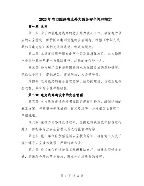 2023年电力线路防止外力破坏安全管理规定