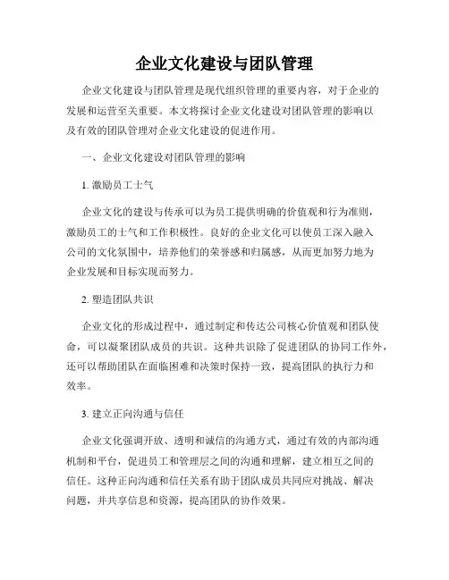 企业文化建设与团队管理