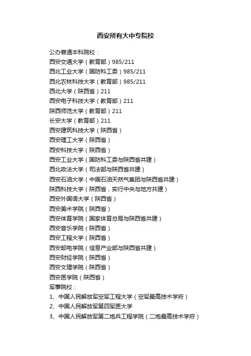 西安所有大中专院校