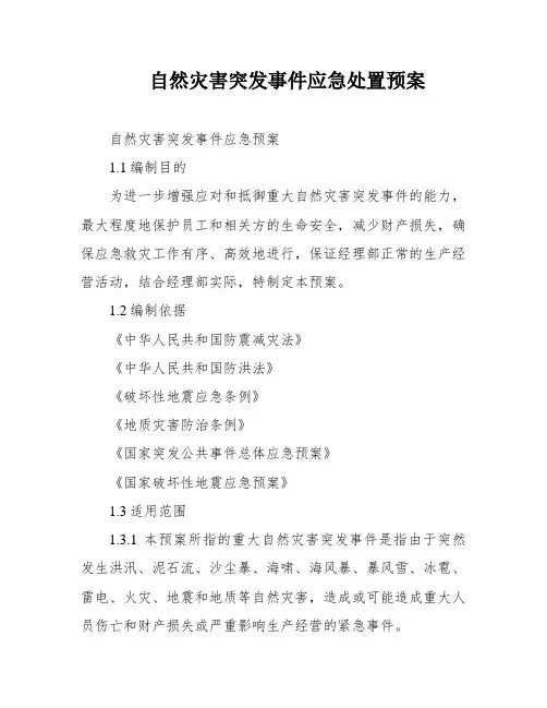 自然灾害突发事件应急处置预案