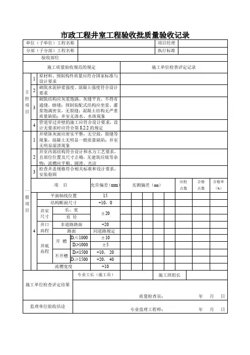 市政工程井室工程验收批质量验收记录