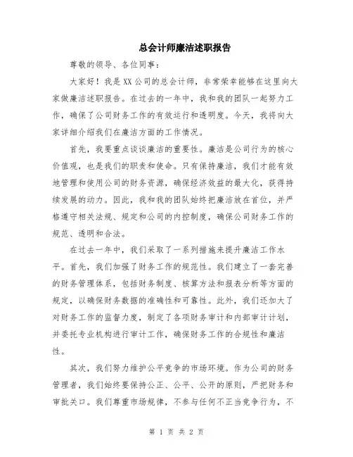 总会计师廉洁述职报告