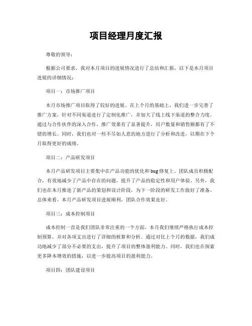 项目经理月度汇报