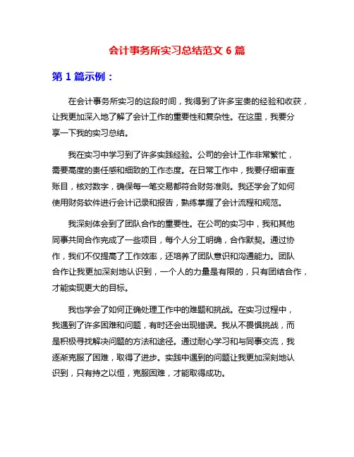 会计事务所实习总结范文6篇