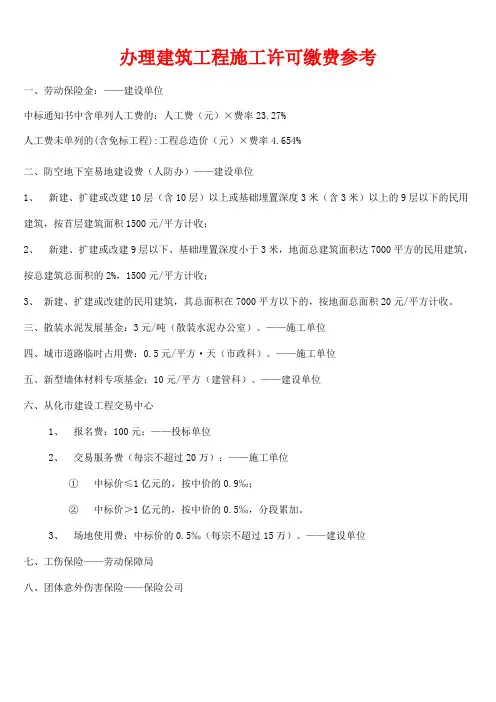 办理建筑工程施工许可缴费参考