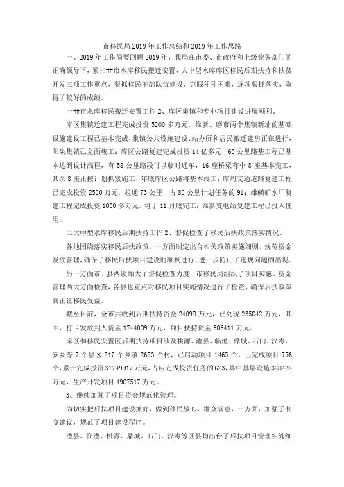 最新-市移民局2019年工作总结和2019年工作思路 精品