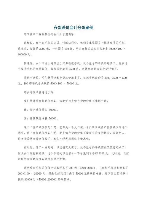存货跌价会计分录案例