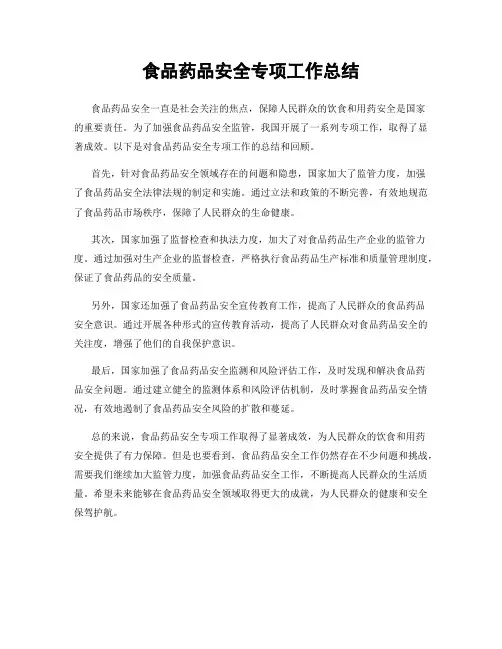 食品药品安全专项工作总结