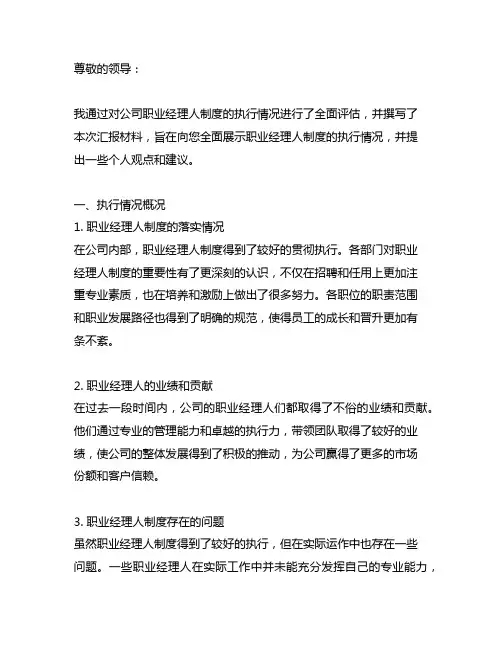 职业经理人制度执行情况汇报材料