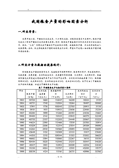 我国粮食产量的影响因素分析计量经济学模型