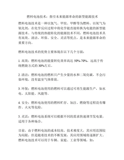  燃料电池技术：指引未来能源革命的新型能源技术