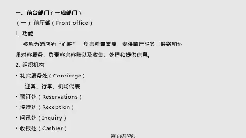 酒店主要运营领域PPT课件