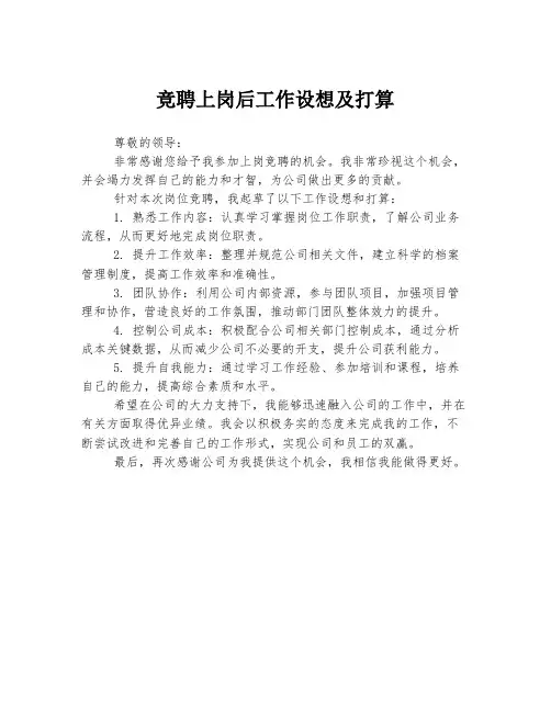 竞聘上岗后工作设想及打算