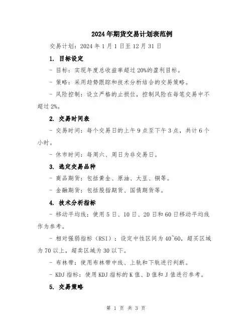 2024年期货交易计划表范例