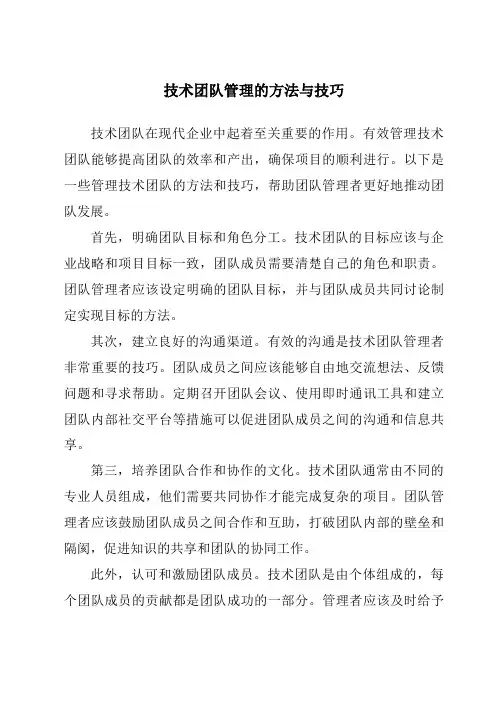 技术团队管理的方法与技巧