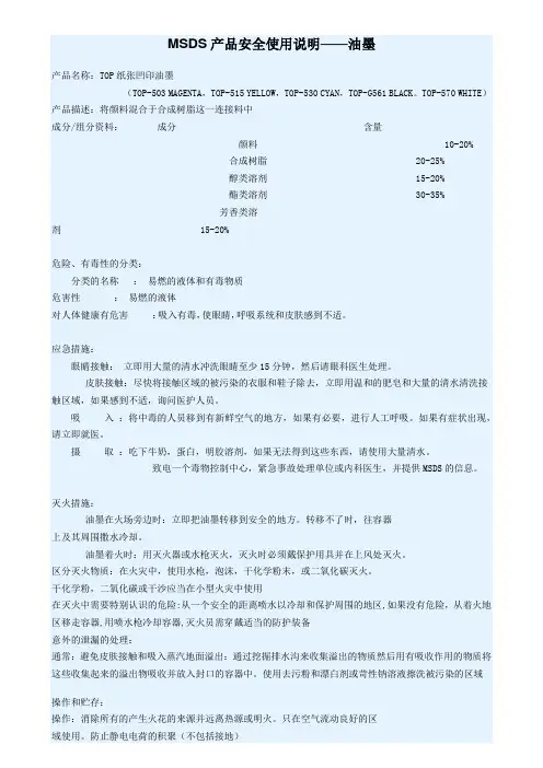 MSDS产品安全使用说明——油墨