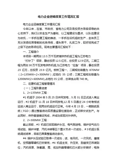 电力企业迎峰度夏工作情况汇报