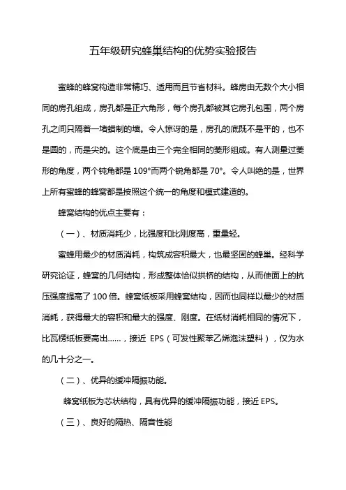 五年级研究蜂巢结构的优势实验报告