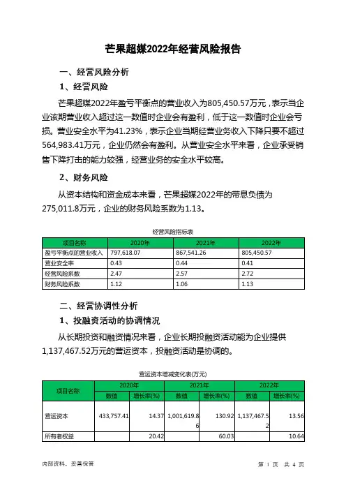 300413芒果超媒2022年经营风险报告