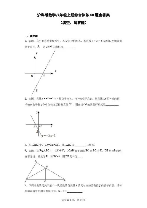 沪科版数学八年级上册综合训练50题-含答案