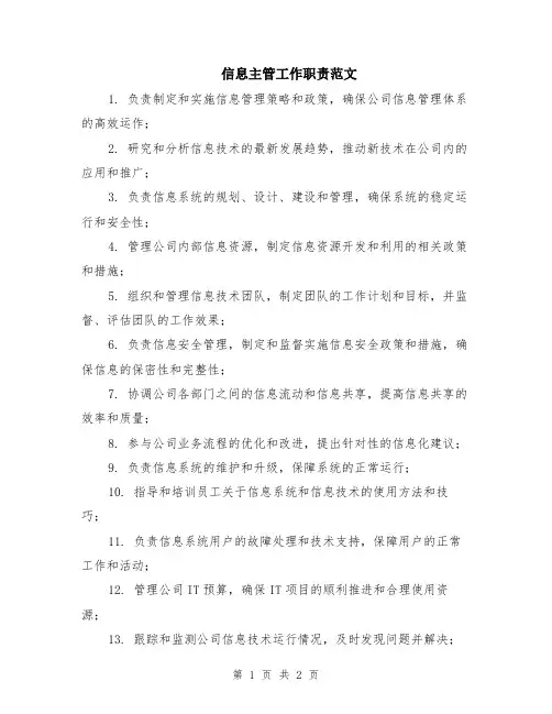 信息主管工作职责范文