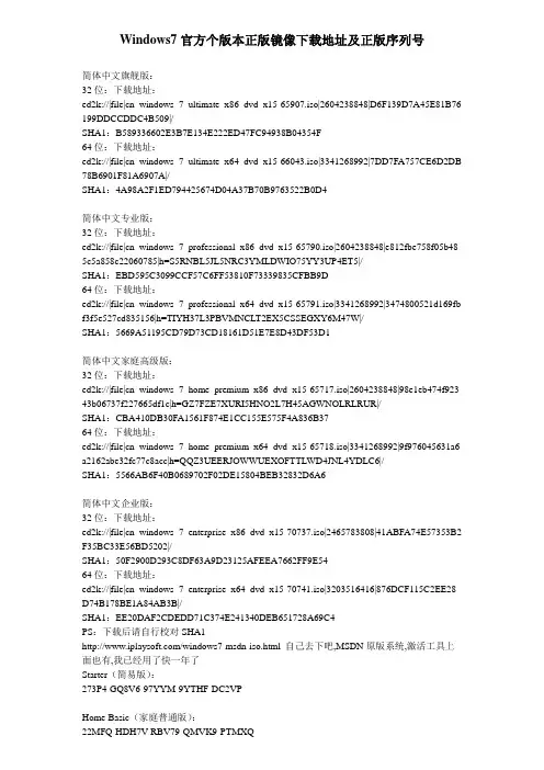 Windows7官方个版本正版镜像下载地址及正版序列号