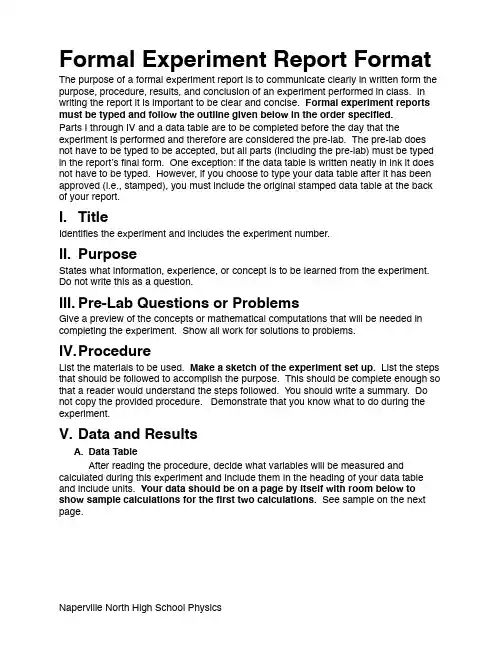 formal experiment report format