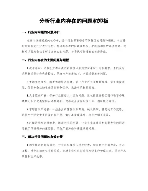 分析行业内存在的问题和短板