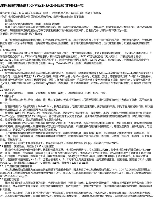 泮托拉唑钠肠溶片处方优化及体外释放度对比研究