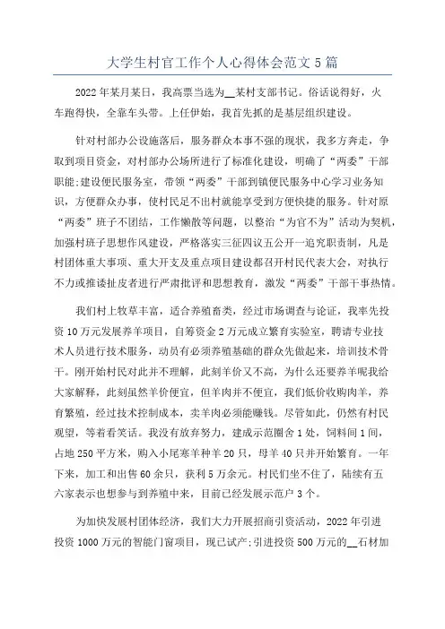 大学生村官工作个人心得体会范文5篇