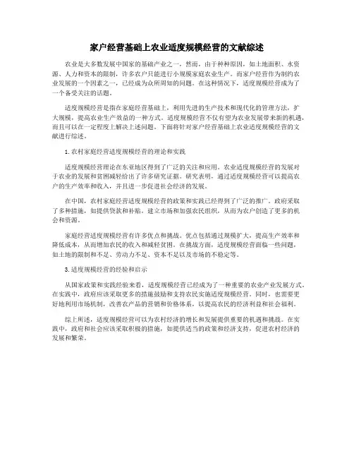 家户经营基础上农业适度规模经营的文献综述