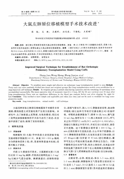 大鼠左肺原位移植模型手术技术改进