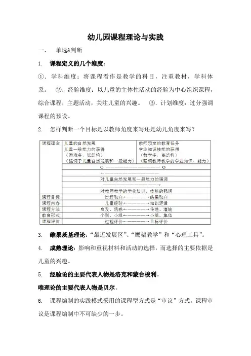 幼儿园课程理论与实践 题目