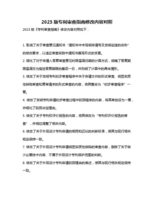 2023版专利审查指南修改内容对照