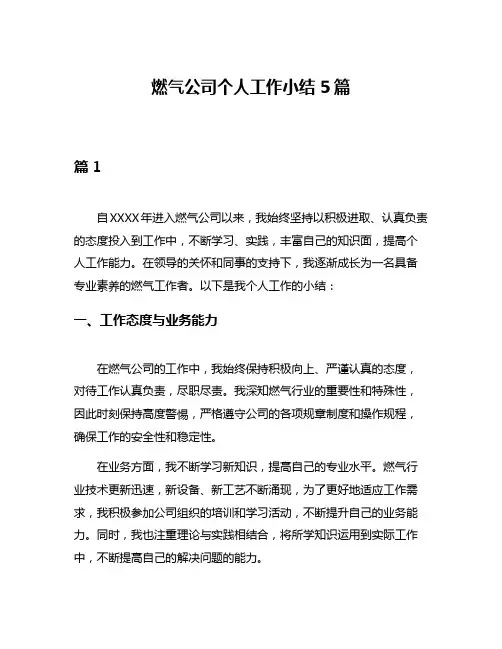 燃气公司个人工作小结5篇