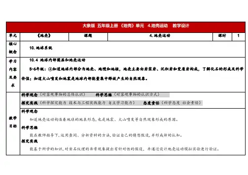 2024年大象版五年级科学上册 4.4地壳运动 (教案) 
