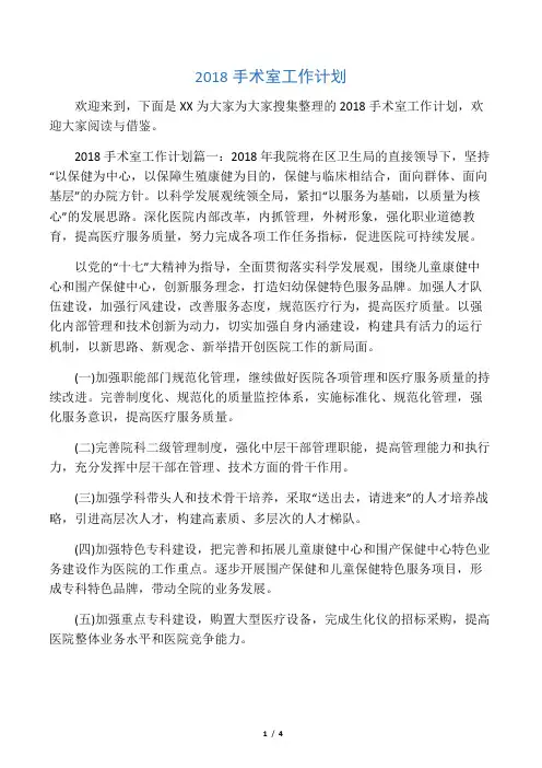 2018手术室工作计划