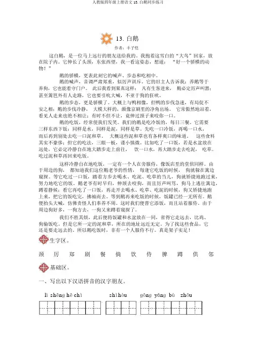 人教版四年级上册语文13.白鹅同步练习
