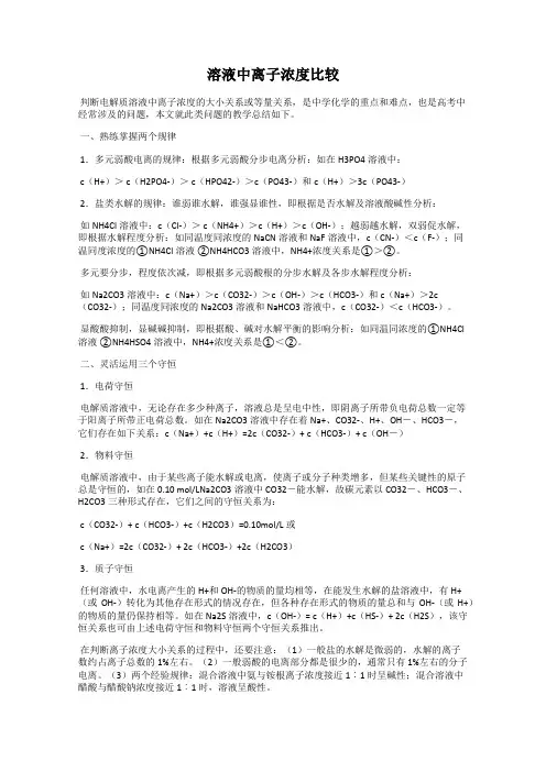 溶液中离子浓度比较